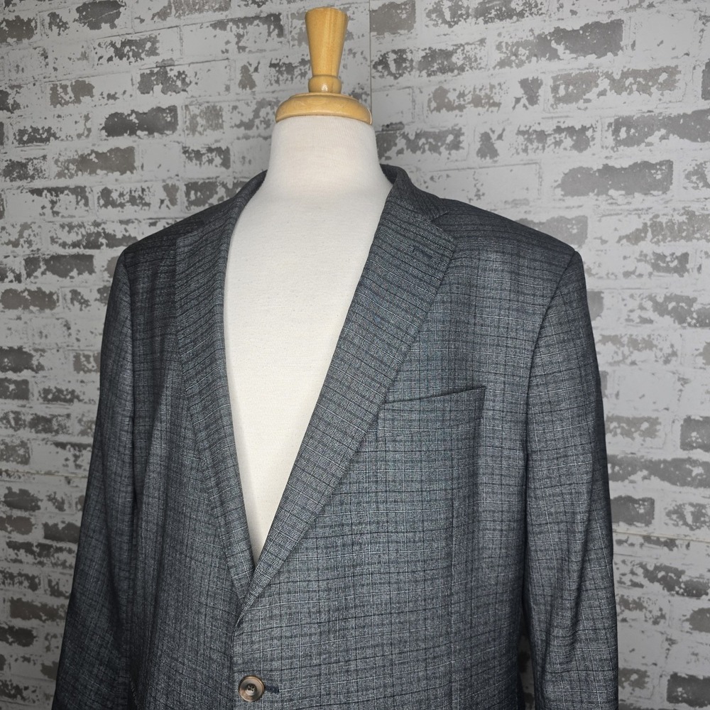 Stafford 50R Mens Classic Fit Blazer Sport Coat Gray Check 2 Button Dual Vents